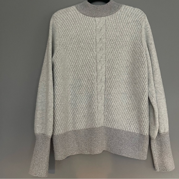 MAEVE by Anthropologie Cozy Gray Cable Knit Sweater with Glitter Trim XL - Picture 3 of 5